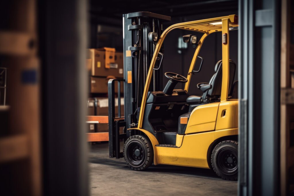 Transpaleteira elétrica carregando paletes – AMG Locações